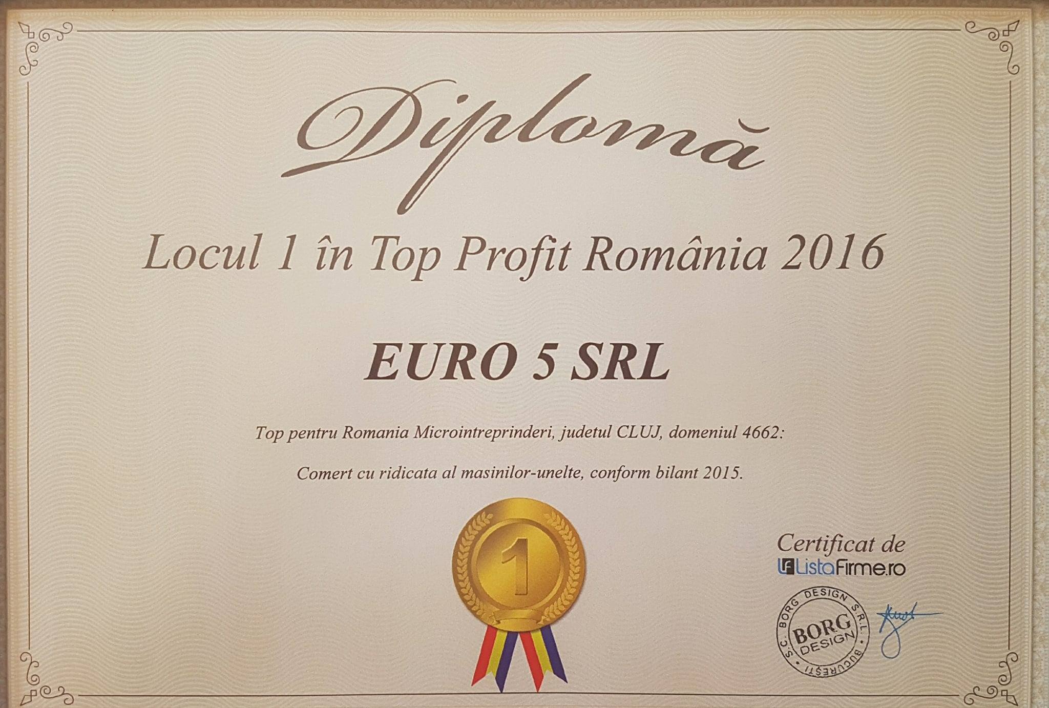 Diploma - Locul 1 in top profit romania 2016